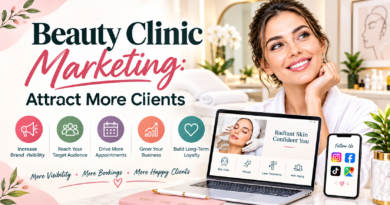 Beauty clinic marketing banner promoting client growth and bookings.