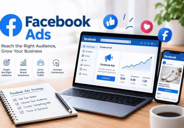 Facebook Ads campaign dashboard with audience targeting and analytics