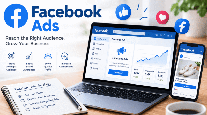 Facebook Ads campaign dashboard with audience targeting and analytics